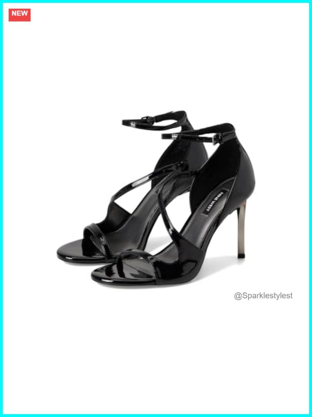 Shimmy Dress Sandals with Stiletto Heel & Ankle Strap - Faux Patent Leather